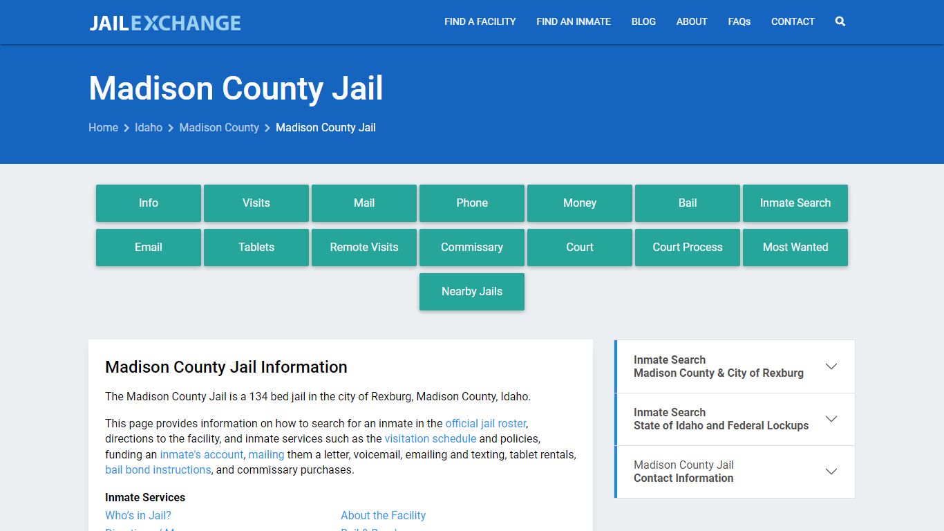 Madison County Jail, ID Inmate Search, Information